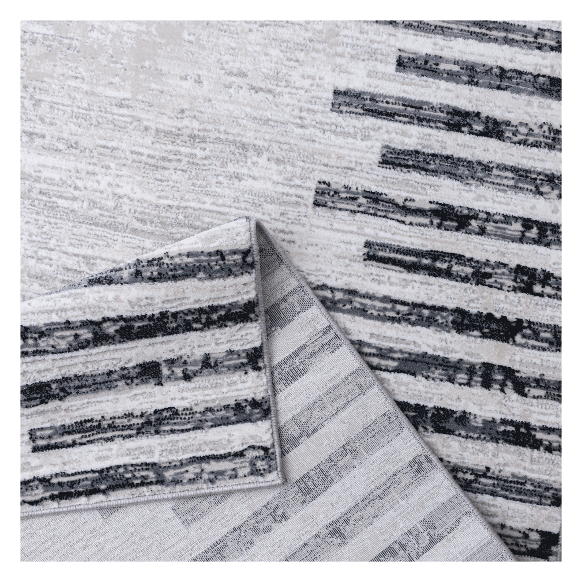 Folded Grey Striped Rug and the cotton backing